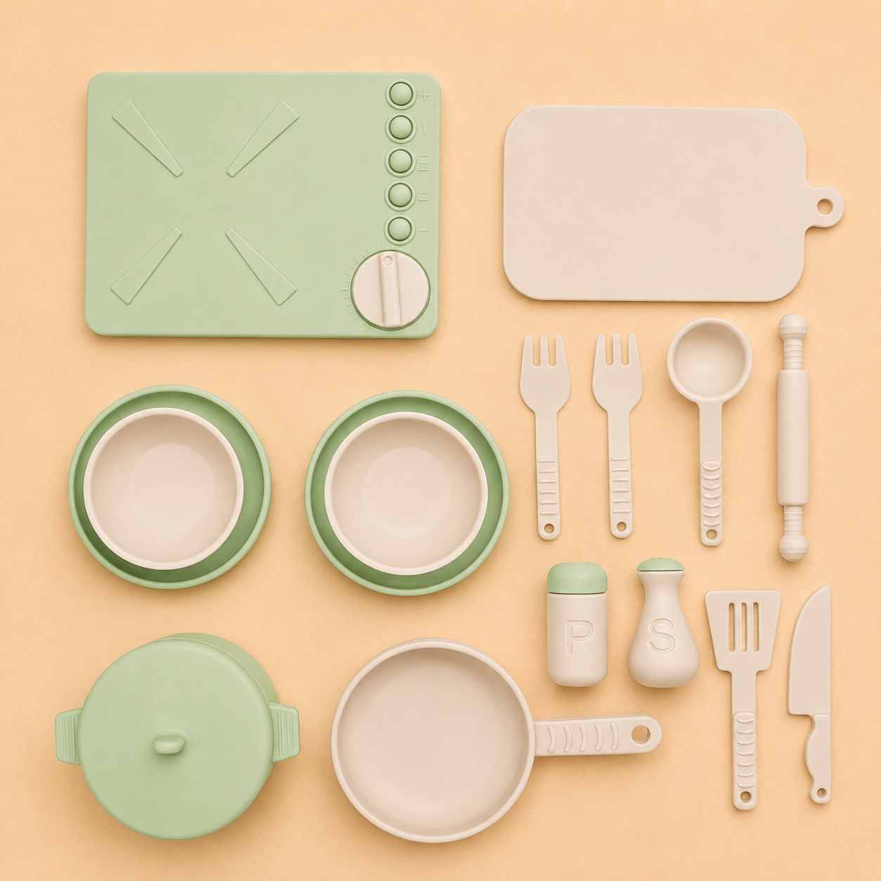 Little Beaver Mini Chef Cooking Set | Pretend Play Kitchen Set - Olive