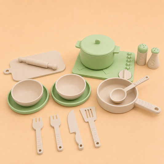 Little Beaver Mini Chef Cooking Set | Pretend Play Kitchen Set - Olive