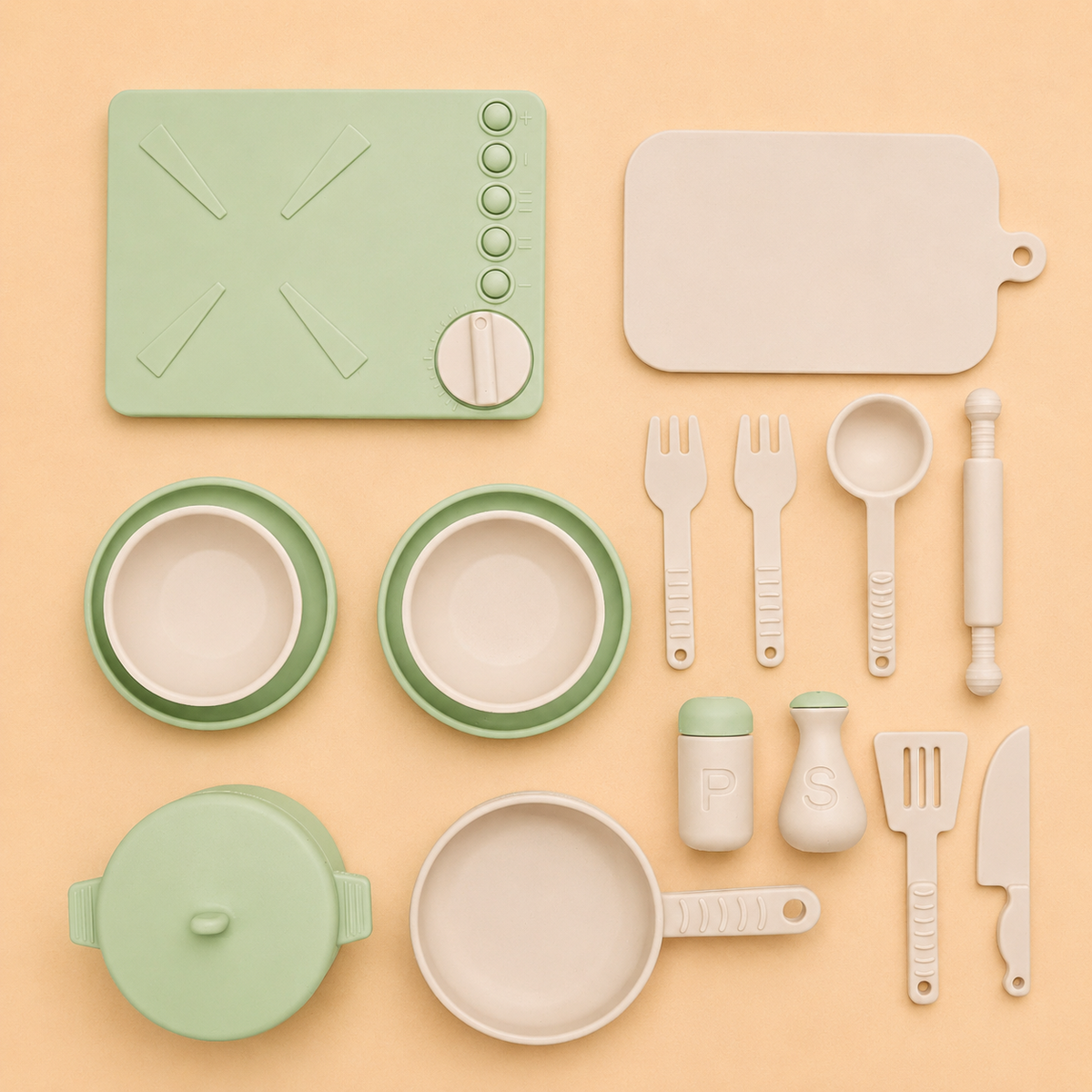 Little Beaver Mini Chef Cooking Set | Pretend Play Kitchen Set - Olive